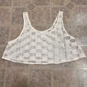 Open Weave Crochet Cropped Cover Up top in Natural Cream